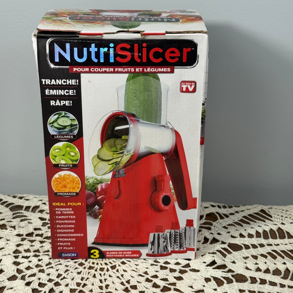 NutriSlicer 3-in-1 Rotary Vegetable Fruit Slicer Shredder Grater Red Meal Prep